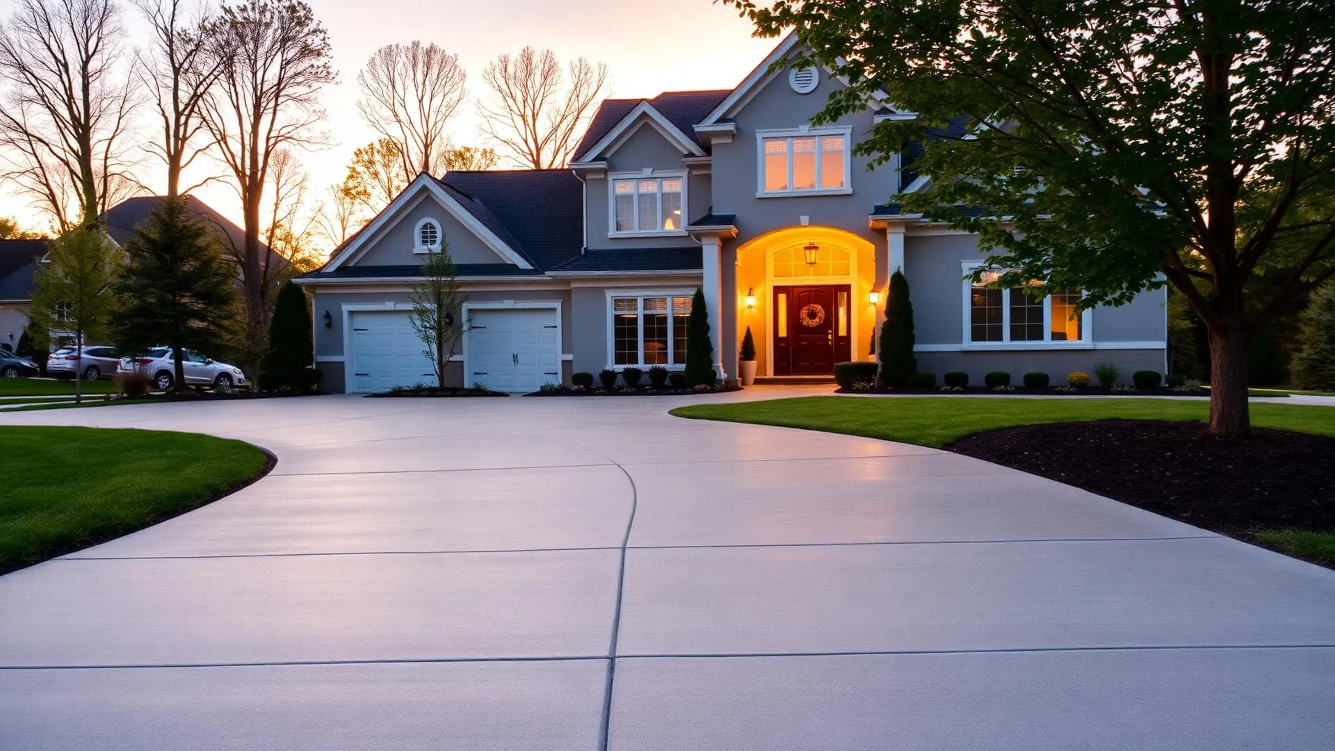 Custom concrete driveway and outdoor living space by Maxima Concrete in Ohio