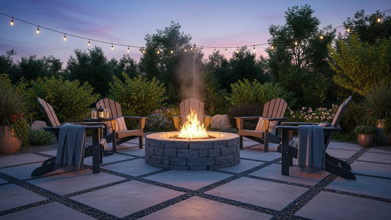 Custom concrete driveway and outdoor living space by Maxima Concrete in Ohio